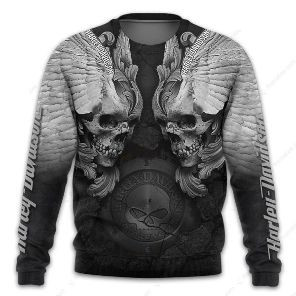 Harley-Davidson Gothic Winged Skull Hoodie, Dramatic H-D Twin Skull Graphic Motorcycle Pullover