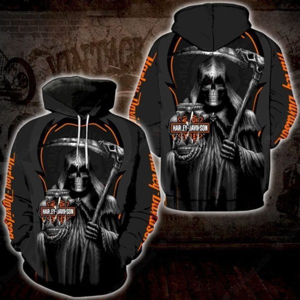 Harley-Davidson Grim Reaper Scythe Hoodie, Bold Harley-Davidson 3D All Over Print