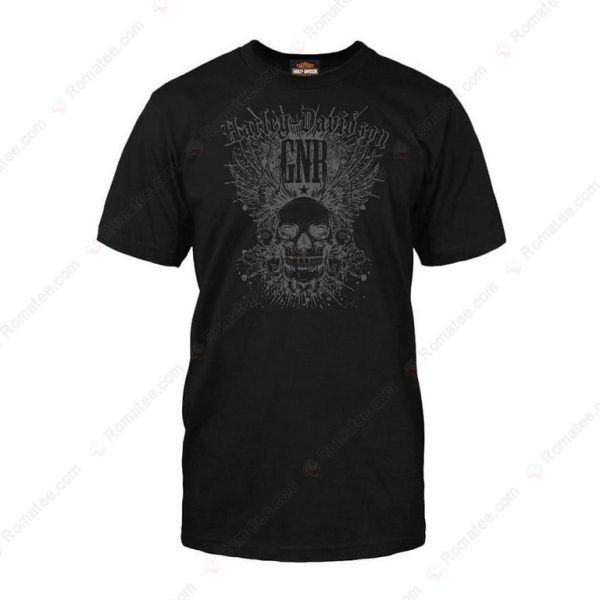 Harley-Davidson Guns N’ Roses Skull Merch, Skull And Wings Graphic T-Shirt