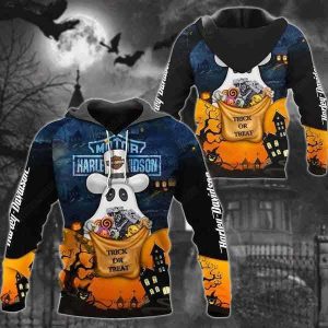 Harley-Davidson Halloween Trick or Treat Hoodie, Ghost and Candy Design for Halloween Fun