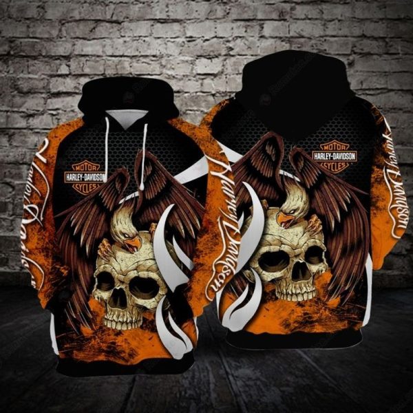 Harley-Davidson Iconic Skull and Eagle Merch, Striking Harley-Davidson Hoodie with Eagle Graphic