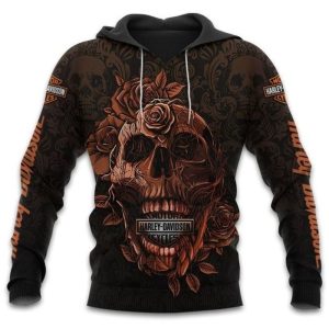 Harley-Davidson Intricate Skull and Rose Hoodie, Life and Death Harley-Davidson Merch