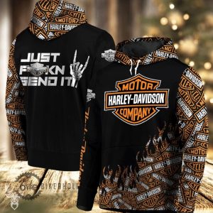 Harley-Davidson Just Fkin Send It Merch, Harley-Davidson Live Free And Flame Design Hoodie