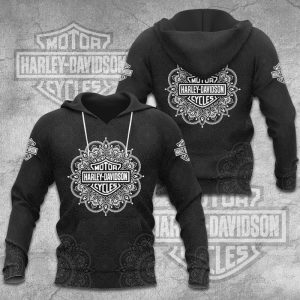 Harley-Davidson Mandala Hoodie, Intricate Raven Design on Black Fabric Harley-Davidson Merch