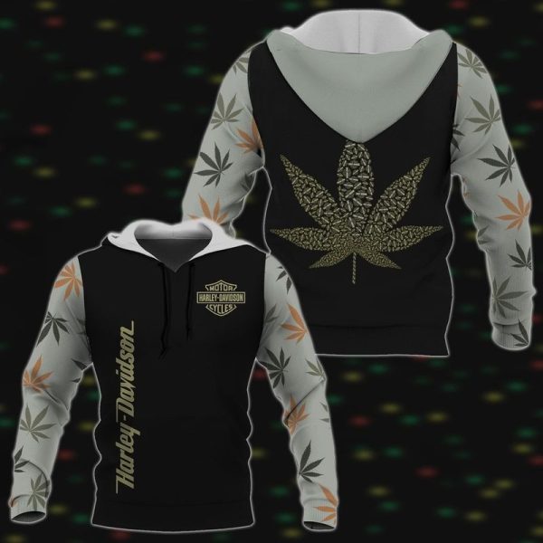 Harley-Davidson Marijuana Leaf Hoodie, Black Base with Vibrant Marijuana Leaf Graphics Merch