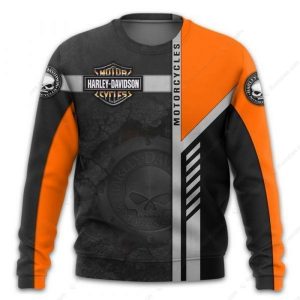 Harley Davidson Metallic Willie G Skull Hoodie Vibrant Orange Black Accent Harley Davidson Modern Skull Hoodie 4 long sleeve