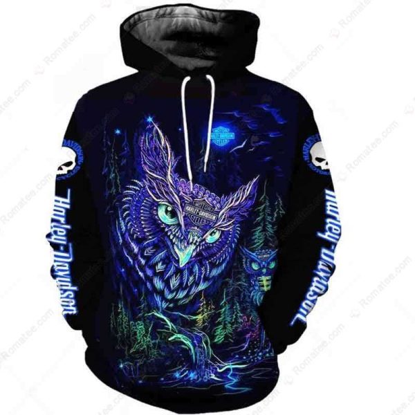 Harley-Davidson Owl Nighttime And Forest Merch, Mystical Forest Design with Vibrant Colors