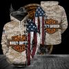 Harley Davidson Patriotic Camo Hoodie, Rugged Distressed Flag and Shield Harley Davidson Apparel