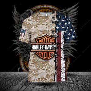 Harley Davidson Patriotic Camo Hoodie Rugged Distressed Flag and Shield Harley Davidson Apparel 2 tshirt