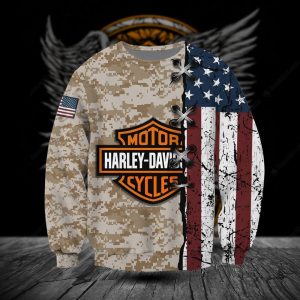 Harley Davidson Patriotic Camo Hoodie Rugged Distressed Flag and Shield Harley Davidson Apparel 3 long sleeve