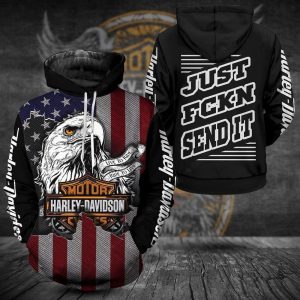 Harley Davidson Patriotic Eagle and Flag Hoodie H D Just Fckn Send It Hoodie 1