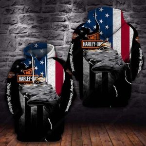 Harley-Davidson Patriotic Wolf Merch, Harley-Davidson American Flag For Biker Hoodie