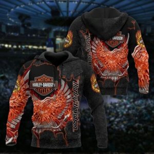 Harley-Davidson Phoenix Rising Merch, Bold Harley-Davidson Flames and Mechanical Motifs Since 1903 Hoodie