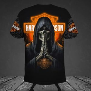 Harley Davidson Praying Skull Hoodie Menacing Skull Black and Orange Harley Davidson Motorcycle Apparel 2 tshirt