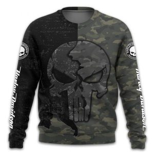 Harley Davidson Punisher Skull Camo Hoodie Black Camo Military Harley Davidson Punisher Graphic Apparel 4 long sleeve