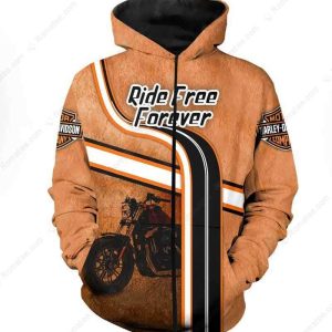 Harley-Davidson Ride Free Forever Hoodie, Bold Black and Orange Design for Bikers