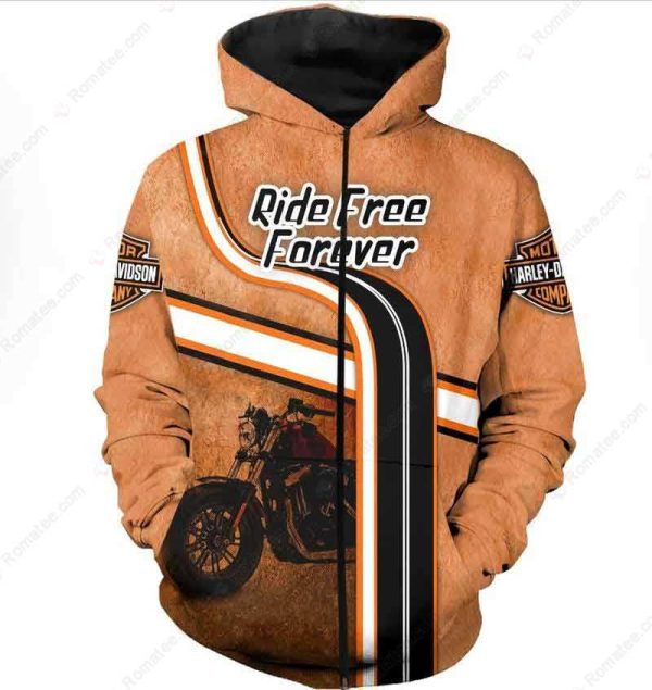 Harley-Davidson Ride Free Forever Hoodie, Bold Black and Orange Design for Bikers