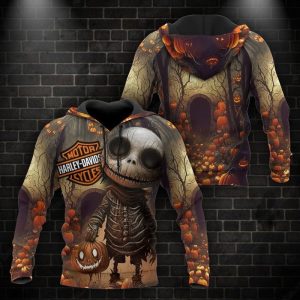 Harley-Davidson Skeletal Pumpkin Hoodie, Vibrant Orange Pumpkin with Harley-Davidson Logo Hoodie