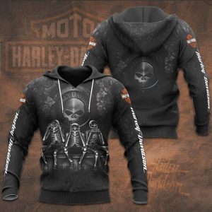 Harley-Davidson Skull And Skeletons Hoodie, Dark Aesthetic Harley-Davidson 3D All Over Print