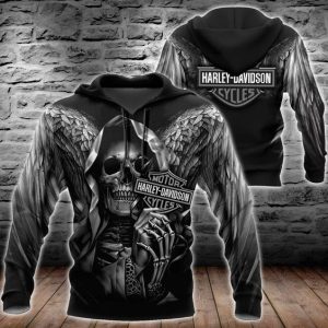 Harley-Davidson Skull And Wings Hoodie, Dark Aesthetic Harley 3D All Over Print