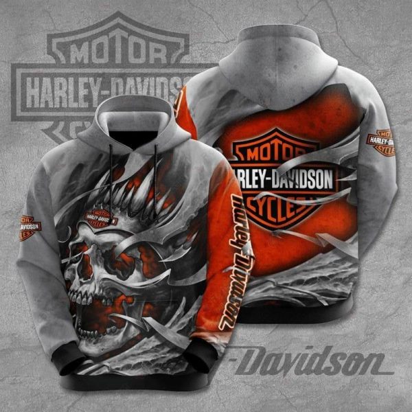 Harley-Davidson Skull and Tearing Logo Hoodie, Flaming Skull And Vibrant Orange Accents