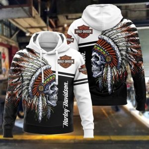 Harley-Davidson Skull with Native American Headdress 3D All Over Print