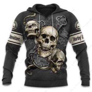 Harley Davidson Three Wise Skulls Dark Faith Hoodie, Gothic Christian Harley Davidson Motorcycle Apparel