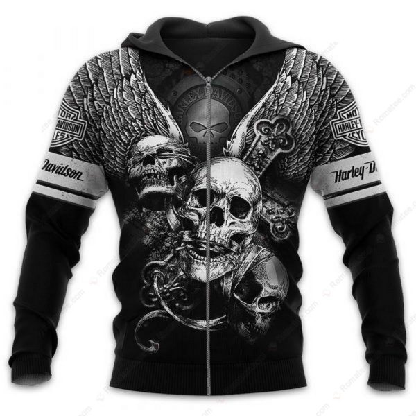 Harley Davidson Three Wise Skulls Hoodie, H-D See No Evil Gothic Rebellion Apparel