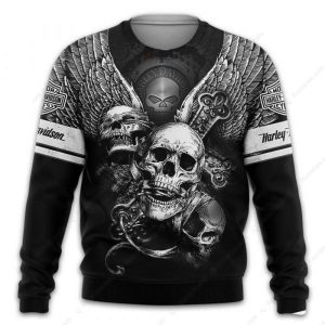 Harley Davidson Three Wise Skulls Hoodie H D See No Evil Gothic Rebellion Apparel 4 long sleeve