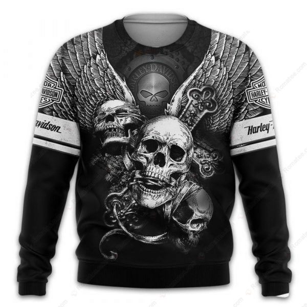 Harley Davidson Three Wise Skulls Hoodie, H-D See No Evil Gothic Rebellion Apparel