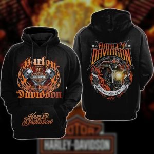 Harley-Davidson Twin Pistons and Flames Merch, Forever Free Wheels Vintage Harley-Davidson Hoodie