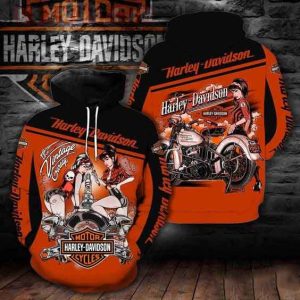 Harley-Davidson Vintage Garage Pinup Girl Hoodie, Bold Orange Harley Hoodie