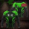 Kawasaki High-Tech Hexagon Hoodie, Sleek Green and Black Kawasaki Motorcycle Apparel