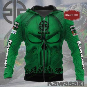 Kawasaki Monster Energy Racing Team Skull Hoodie Green Punisher Skull Motorsport Edition 3 zip hoodie