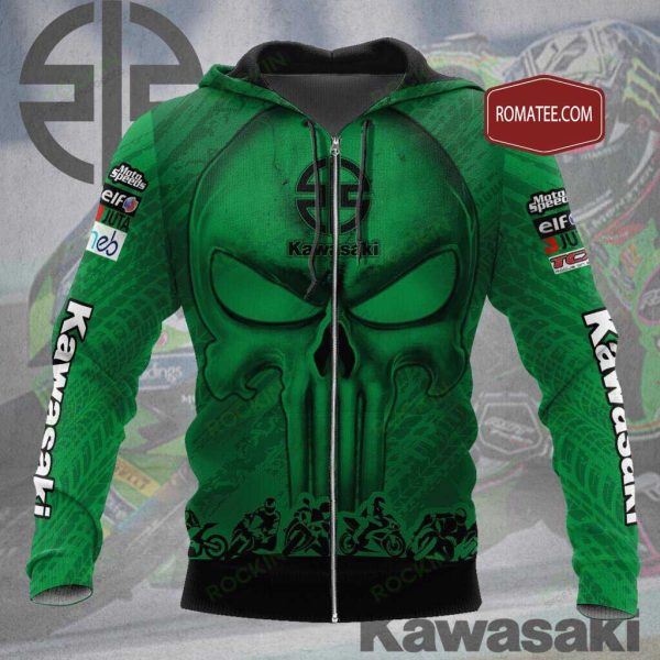 Kawasaki Monster Energy Racing Team Skull Hoodie, Green Punisher Skull Kawasaki Motorsport Edition