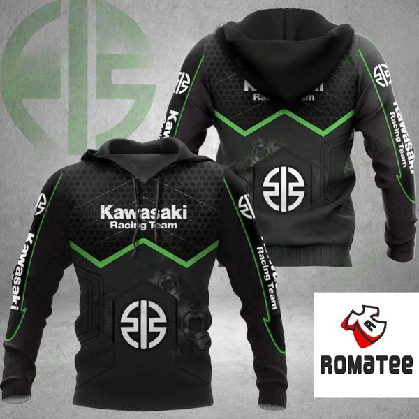 Kawasaki Motorsport Textured Hoodie, Sporty Black Kawasaki Racing Apparel