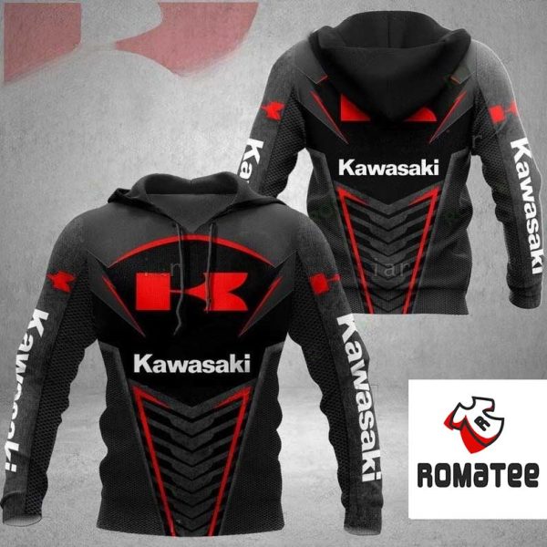 Kawasaki Power Lines Hoodie, Modern Red and Black Kawasaki Motorsport Edition