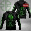 Kawasaki Racing Team Power Hoodie, Bold Winged Skull Graphic Design