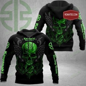 Kawasaki Racing Team Power Hoodie Bold Winged Skull Graphic Design 1hoodie