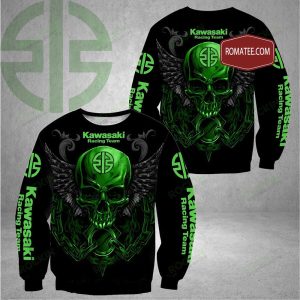 Kawasaki Racing Team Power Hoodie Bold Winged Skull Graphic Design 2 long sleeve