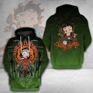 Nostalgic Betty Boop Riding Motorcycle Hoodie, Eagle Motif Harley-Davidson Edition