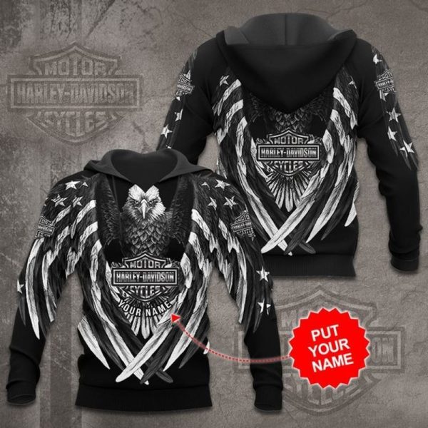 Personalized Harley-Davidson Eagle Hoodie, Eagle and Stars Graphic for Freedom Lovers