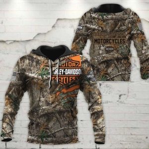 Rugged Harley-Davidson Camouflage Hoodie, American Flag And Earthy Tone Harley-Davidson Hoodie