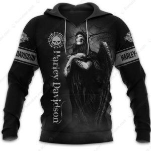 Skeletal Grim Reaper With Wings Harley-Davidson Hoodie, Dark Aesthetic Harley-Davidson Hoodie