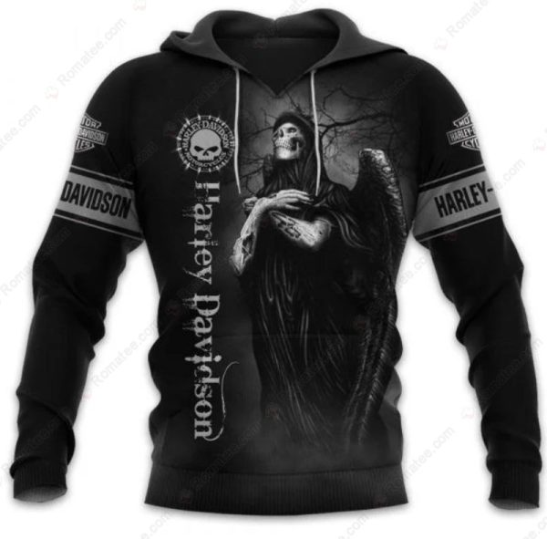 Skeletal Grim Reaper With Wings Harley-Davidson Hoodie, Dark Aesthetic Harley-Davidson Hoodie