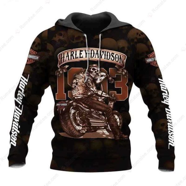 Skeleton Rider Harley-Davidson Hoodie, Vintage 1903 Edgy Skull Design