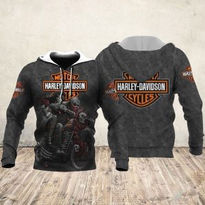 Skull And Rose On Motorcycle Merch, Dark Aesthetic Harley-Davidson Hoodie