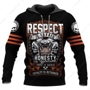 Skull With Engine Harley-Davidson Merch, Respect Is Earned Motorcycle Graphic Hoodie