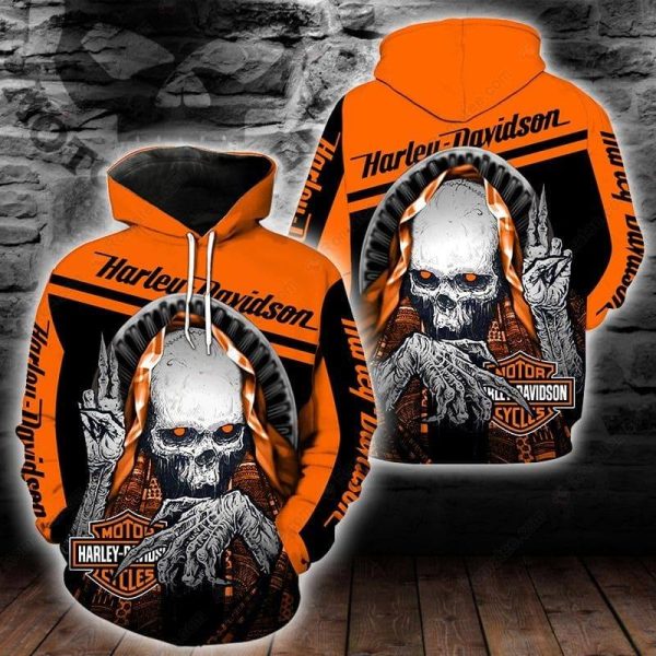 Skull With Scarf Harley-Davidson Hoodie,  Vibrant Orange Skull Graphic and Playful Ominousness