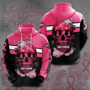 Skull and Rose Harley-Davidson Hoodie, Breast Cancer Awareness Pink Harley-Davidson Hoodie